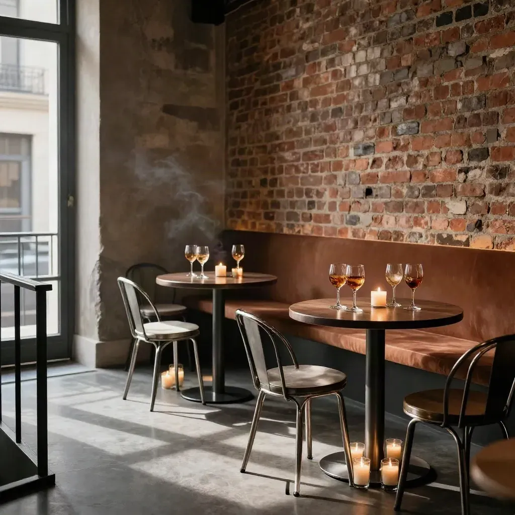 Salle de réseau à Nantes, verres, bougies et petites tables dans une ambiance industrielle.
